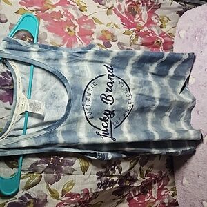 Lucky Brand Tank Top Womens Small Blue White Tie Dye Knitted Cotton Pullover